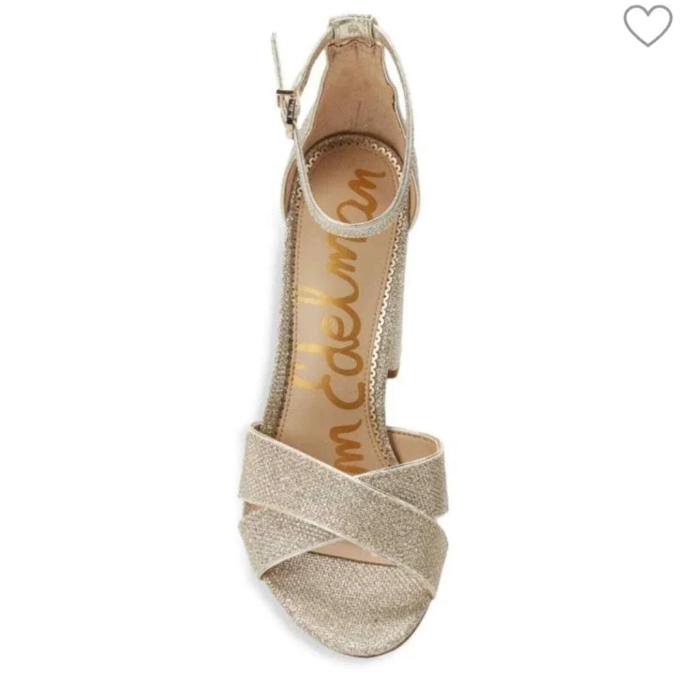 Sam Edelman Women's Gold‎ Glitter Ankle Strap Block Heel Sandals Party Shoes 10 - Picture 15 of 16